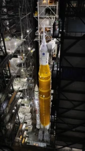 Artemis II stack in the VAB